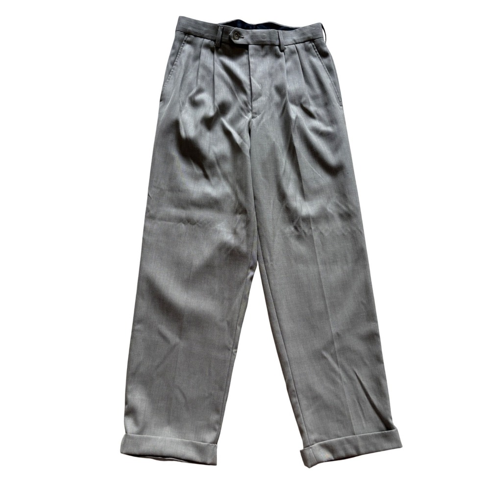 George Pleated Dress Pants Mens 30x30 Gray Classic Fit Cuffed Hem Trousers